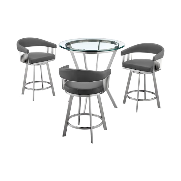 Armen Living Naomi and Chelsea 4-Piece Counter Height Dining Set in Brushed Stainless Steel and Gray Faux Leather SETNMCHGRBS4 - main